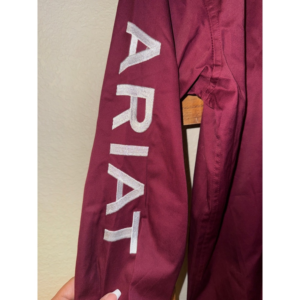 Ariat Boys XL 18 Burgundy Long Sleeve Western Button Shirt Embroidered Logo - Picture 5 of 11